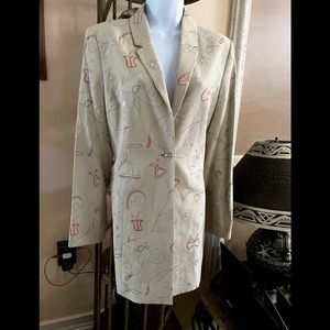 GRACE DANE LEWIS single button silk embroidered flowers lined Jacket Blazer